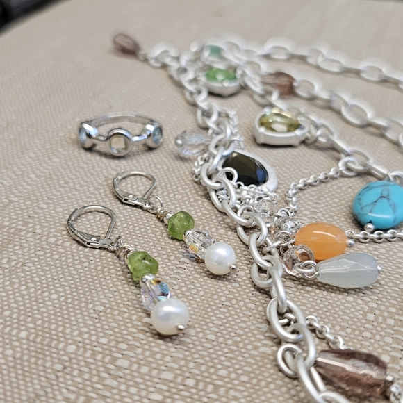 Lia Sophia Jewelry - SET! Lia Sophia Necklace with 925 Peridot & Pearl Earrings and Ring